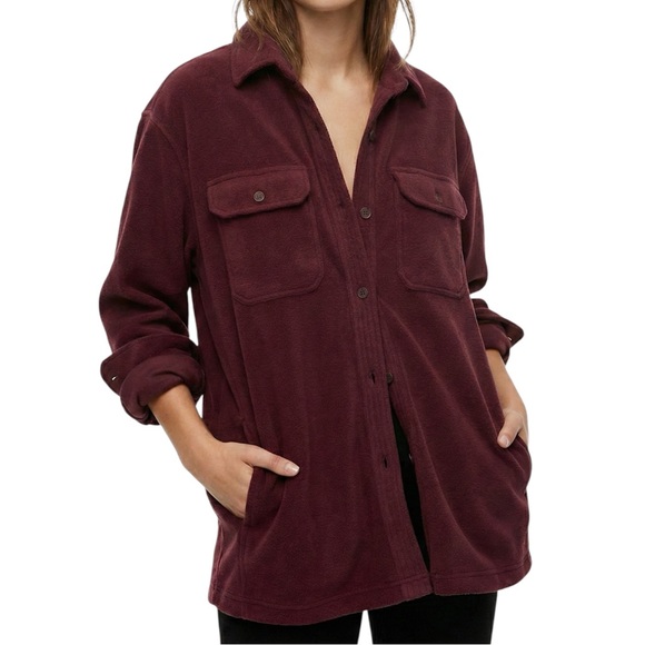 RedHead Maroon Button Down Fleece Shirt Jacket - Picture 1 of 9